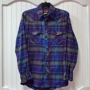 80s Wrangler Flannel Western Snap Shirt L Vintage